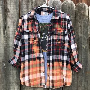 Upcycled distressed bleached flannel boys XL